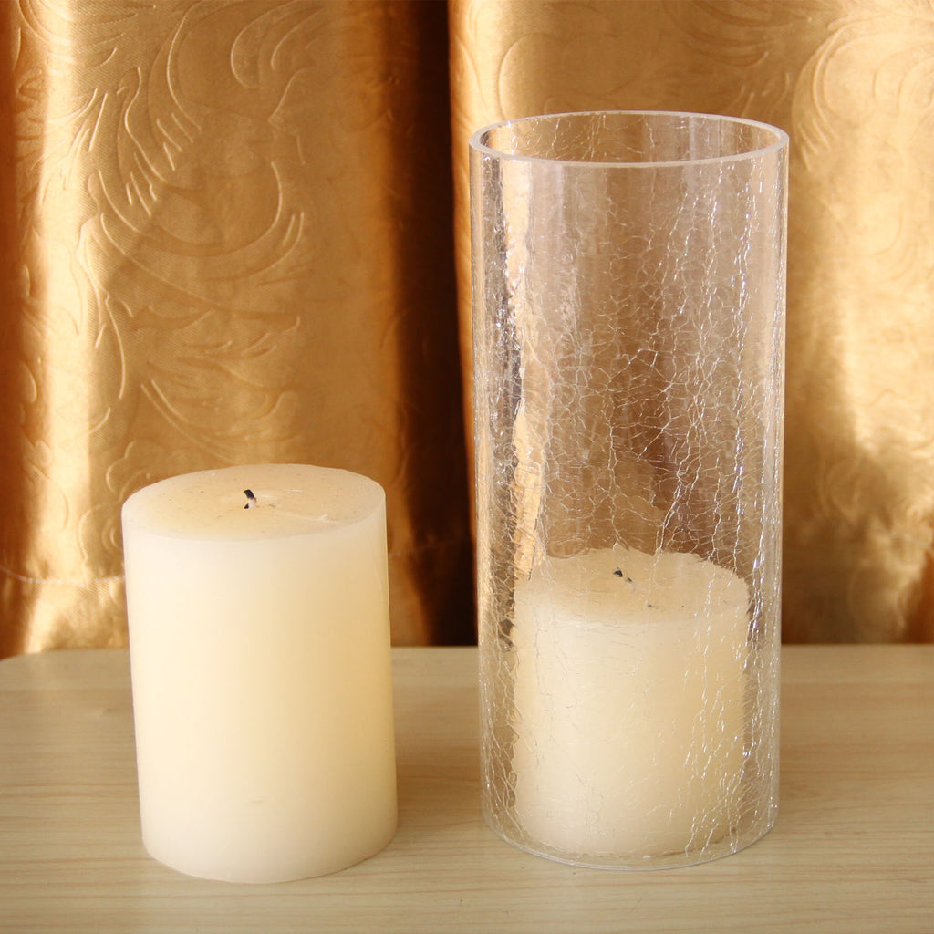 Crackle Glass Lighted Hurricane Lamp