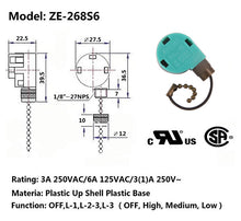 Load image into Gallery viewer, Ceiling Fan Switch with Chain, Wall light Rotary Pull Chain cord Switch 3 Speed Pull Chain Control Replacement Speed Control 4 Wire Switch