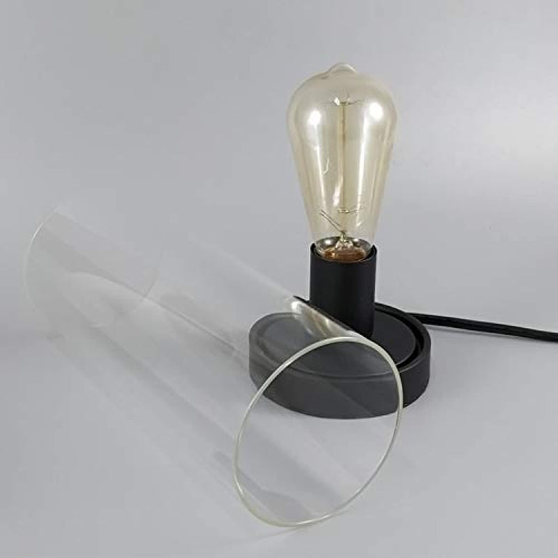 Vintage Desk Lamp Table Lamp Black Round Base Glass Cylinder Shade LED Edison Bulb for Living Room,Bedroom,Office(No Bulb) (Clear)