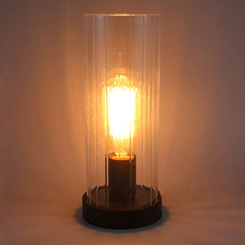 Vintage Desk Lamp Table Lamp Black Round Base Glass Cylinder Shade LED Edison Bulb for Living Room,Bedroom,Office(No Bulb) (Stripe)