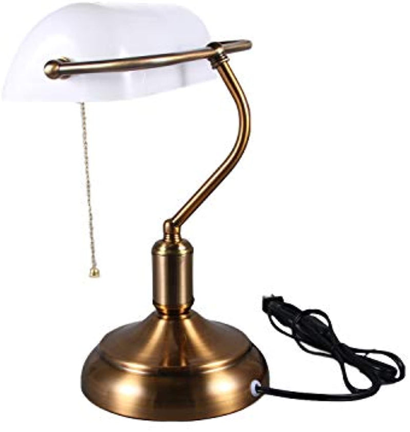 Retro Style Bankers Lamp,Desk Lamp Brass Base White Glass Shade Banker – Glass  Lamp Shop