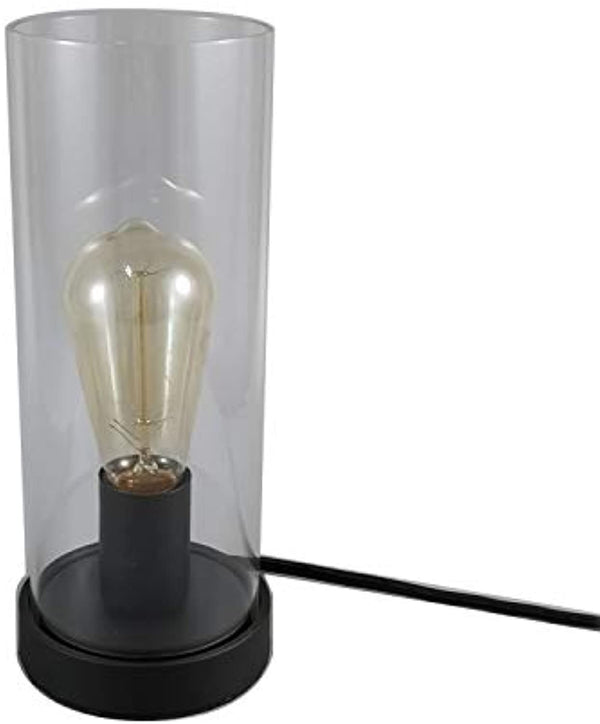 Vintage Desk Lamp Table Lamp Black Round Base Glass Cylinder Shade LED Edison Bulb for Living Room,Bedroom,Office(No Bulb) (Clear)