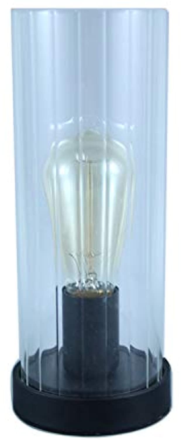 Vintage Desk Lamp Table Lamp Black Round Base Glass Cylinder Shade LED Edison Bulb for Living Room,Bedroom,Office(No Bulb) (Stripe)