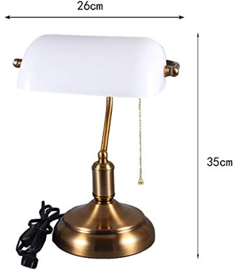 Retro Style Bankers Lamp,Desk Lamp Brass Base White Glass Shade Banker's Desk Lamp for Living Room Office(No Blub)
