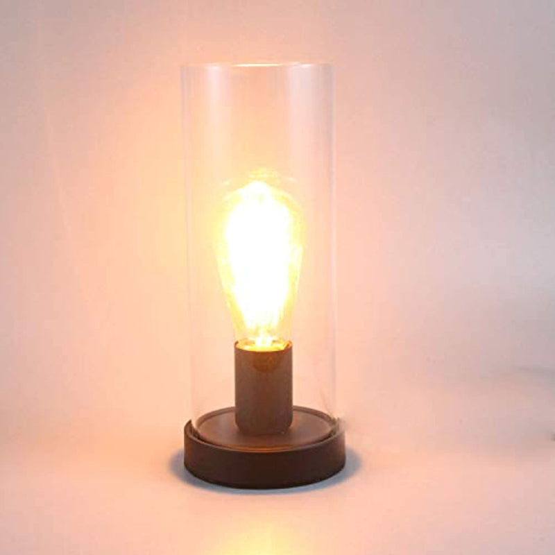 Vintage Desk Lamp Table Lamp Black Round Base Glass Cylinder Shade LED Edison Bulb for Living Room,Bedroom,Office(No Bulb) (Clear)