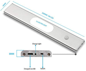 Under-Cabinet Lights, Closet Light  LED Light Slim Design, USB Rechargeable Cabinet Lights, Magnetic Under Counter Lighting, LED Motion Sensor Night Light for Closet Cabinet Wardrobe Stairs (1 Pack)