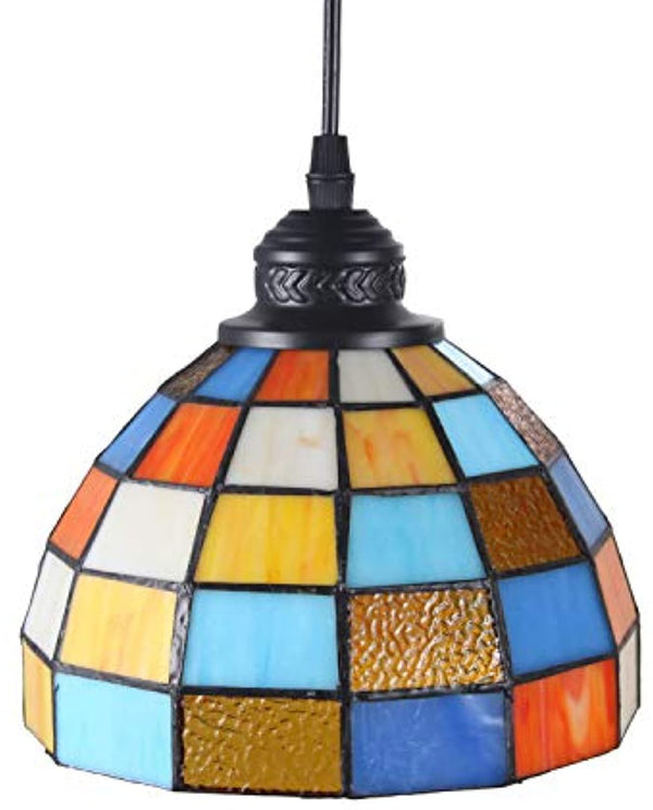 Tiffany hanging chandelier, chandelier made of stained glass, 8 inches wide, with 197 inches (5 meters) pluggable power cord and on/off dimmer switch.