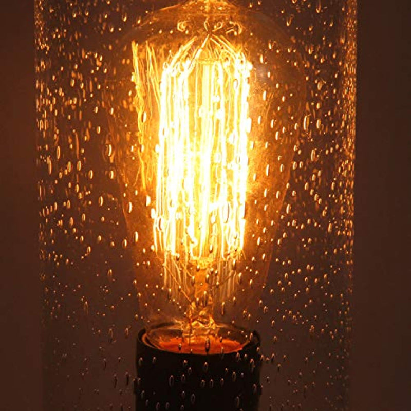 Vintage Desk Lamp Table Lamp Black Round Base Glass Cylinder Shade LED Edison Bulb for Living Room Bedroom Office No Bulb Bubble