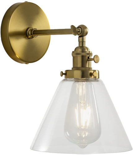 Vintage Industrial Wall Sconces 6.6''HandBlown Frosted Glass Cone Shade One Lamp holder Brass Nickel