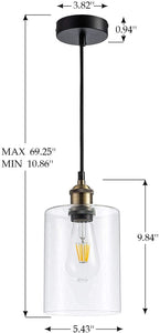 Glass Pendant Light Classic Shade Modern Lamp for Ceiling Cylinder Hanging Light for Kitchen Island Living Room