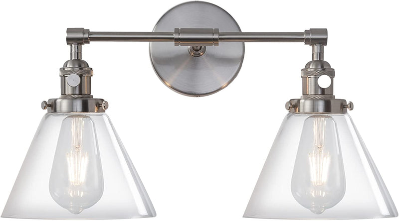 Vintage Industrial Wall Sconces 6.6''HandBlown Glass ( Frosted Glass Globe Shade, Clear Globe Shade, Clear Cone Shade) Two Lamp holder Brass Nickel