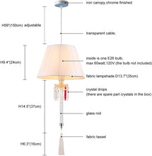Load image into Gallery viewer, Baccarat Style Crystal Chandelier with Fabric Lamp Shade Antique Pendant Lighting, White Fabric Drum Shade 14 inches