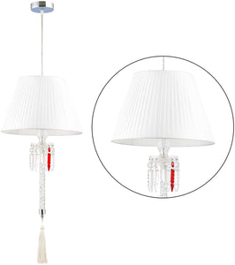 Baccarat Style Crystal Chandelier with Fabric Lamp Shade Antique Pendant Lighting, White Fabric Drum Shade 14 inches