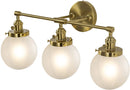 Vintage Industrial Wall Sconces 6.6'' HandBlown Glass (Frosted Glass Globe Shade, Clear Globe Shade, Clear Clone Shade) Three Lamp Holder Brass Nickel