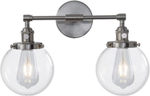 Load image into Gallery viewer, Vintage Industrial Wall Sconces 6.6&#39;&#39;HandBlown Glass ( Frosted Glass Globe Shade, Clear Globe Shade, Clear Cone Shade) Two Lamp holder Brass Nickel
