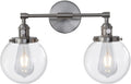 Vintage Industrial Wall Sconces 6.6''HandBlown Glass ( Frosted Glass Globe Shade, Clear Globe Shade, Clear Cone Shade) Two Lamp holder Brass Nickel