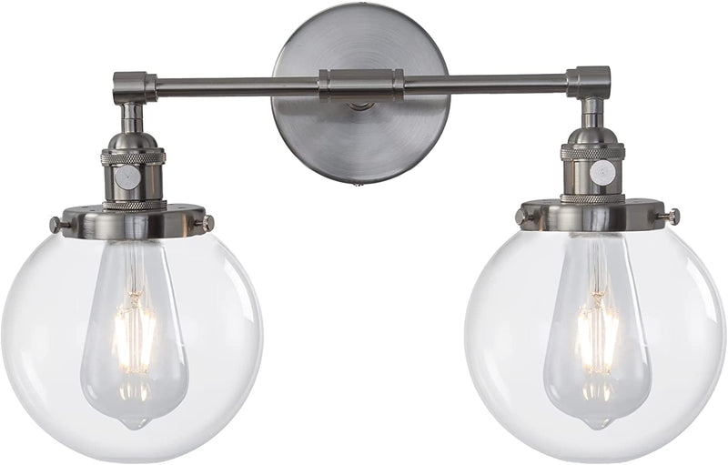 Vintage Industrial Wall Sconces 6.6''HandBlown Glass ( Frosted Glass Globe Shade, Clear Globe Shade, Clear Cone Shade) Two Lamp holder Brass Nickel