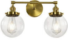 Load image into Gallery viewer, Vintage Industrial Wall Sconces 6.6&#39;&#39;HandBlown Glass ( Frosted Glass Globe Shade, Clear Globe Shade, Clear Cone Shade) Two Lamp holder Brass Nickel