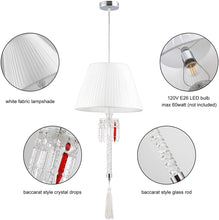 Load image into Gallery viewer, Baccarat Style Crystal Chandelier with Fabric Lamp Shade Antique Pendant Lighting, White Fabric Drum Shade 14 inches