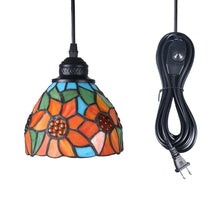 Load image into Gallery viewer, Tiffany hanging chandelier, chandelier made of stained glass, 8 inches wide, with 197 inches (5 meters) pluggable power cord and on/off dimmer switch.